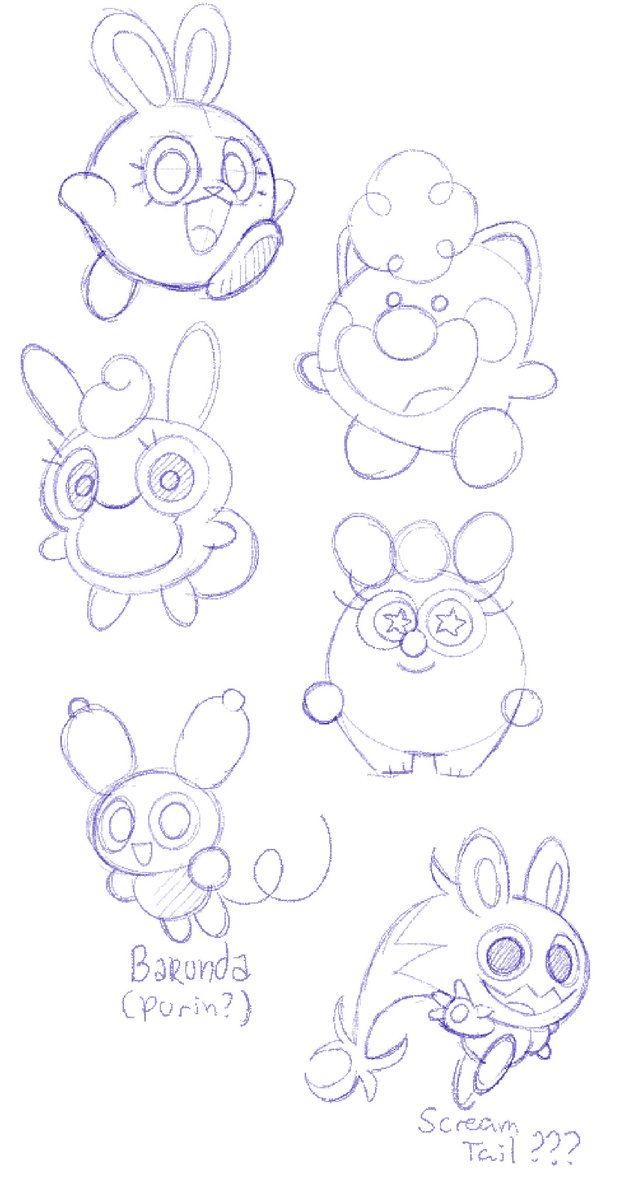 htoast_art's tweet image. Jigglypuff redesign attempts. leaning more into the alleged barunda origins
Also a Scream Tail???