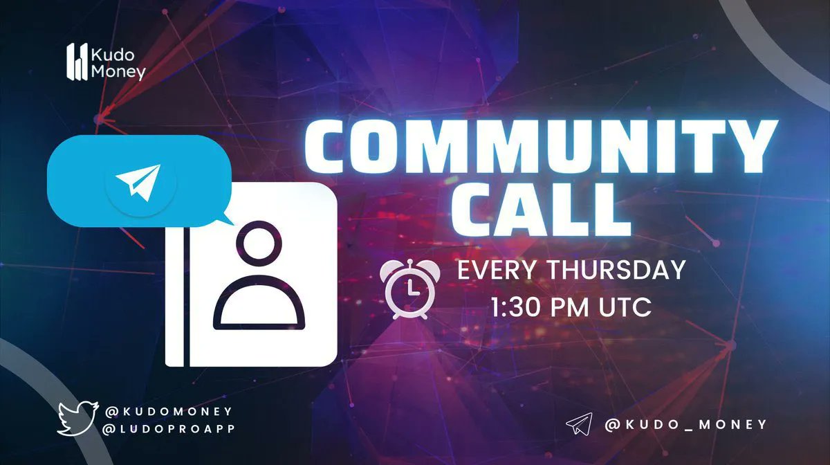 kudomoney's tweet image. Hey Kudonauts 🚀    

Time for Community Call # 23 frens! 📷   

Join us next Thursday 18th July where we announce our TGE date. Stay tuned, as listing details and more details will be announced later this week!

You don’t want to miss this. See you there!…