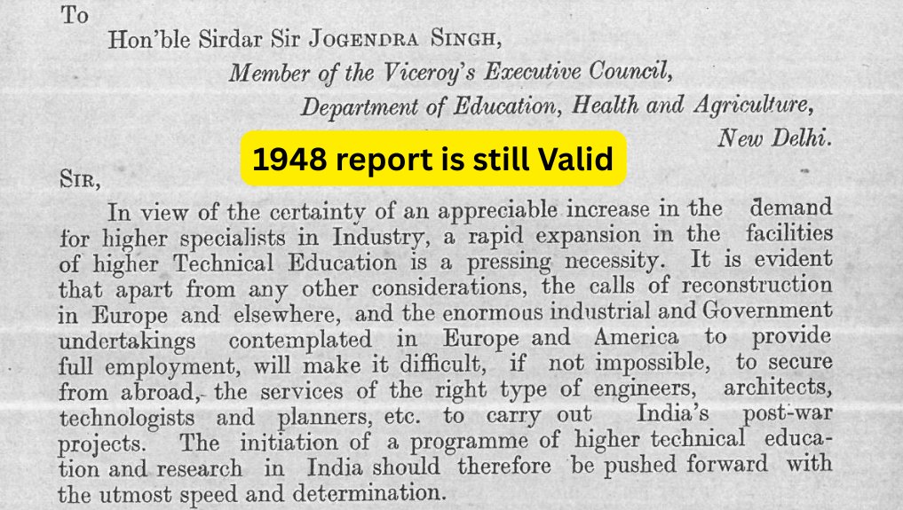 iamkrishradha's tweet image. India is loosing it's talent exponentially, letting go off the cream of our country to the West.
Today India needs talent to build for the future, but it does not exist. This isn't a new concern; as far back as 1946, the Nalini Sarkar report advocated for IITs to fuel India's…