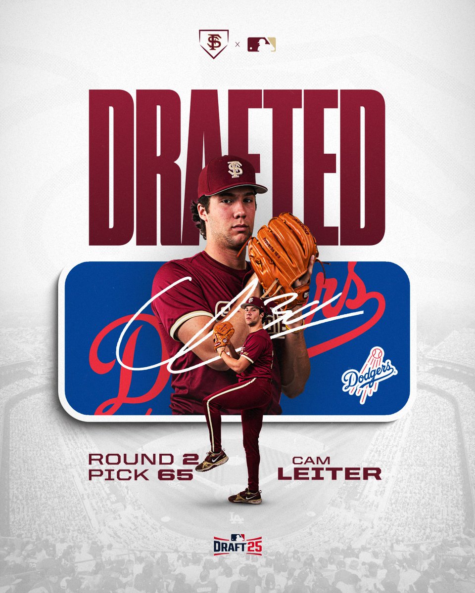 The Los Angeles Dodgers have drafted Cam Leiter!

Cam's selection gives FSU three picks in the top two rounds for the first time in program history!