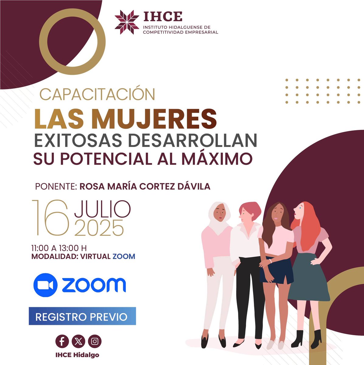 Descubre tu fuerza y hazla brillar con el curso “Las Mujeres Exitosas Desarrollan su Potencial al Máximo” diseñado para ti.
📅 Miércoles 16 de julio
🕚 11:00 h
💻 Modalidad: virtual
✅ Gratuito con registro previo
🔗 Realiza tu registro en: forms.gle/UCbaDfif7Q6Aue…
Cupo limitado.