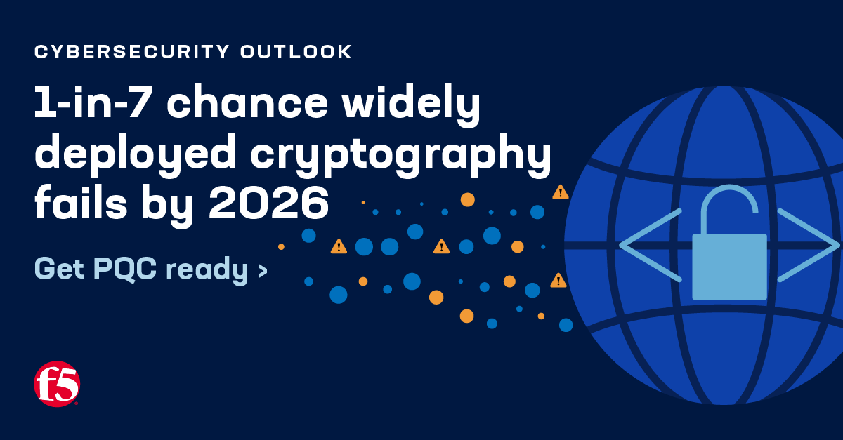 ⚠️ Post-Quantum Cryptography will impact all industries and geographies

Don’t wait for a quantum computer to emerge before you react. Be a hero and rally your organization around a balanced PQC readiness and agility approach.

Get PQC ready with <a href="/F5/">F5</a>: ms.spr.ly/6013SCCA5
