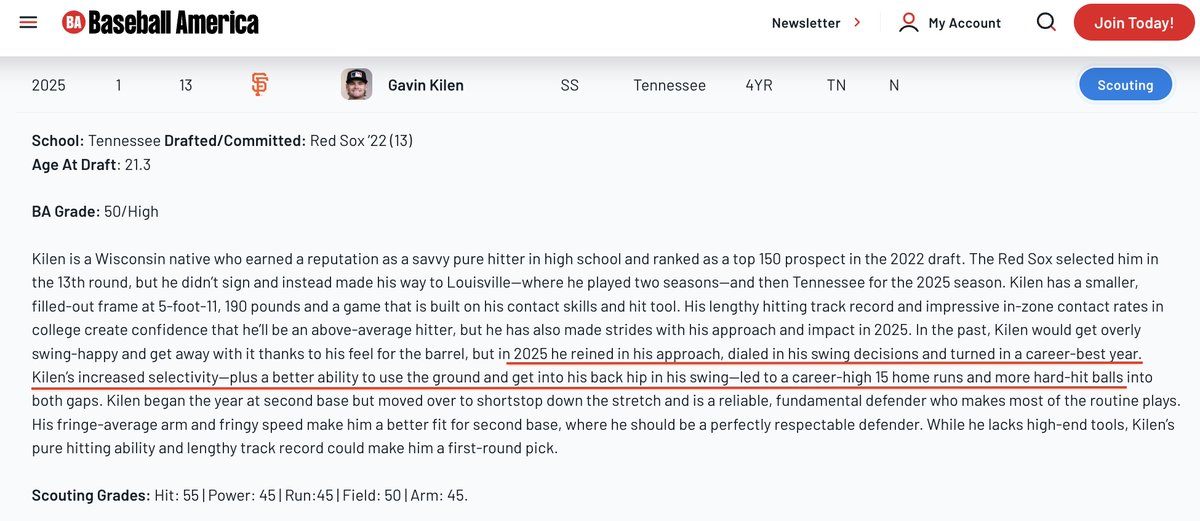DrFadde's tweet image. Baseball American profile of MLB draft #13, college hitter that improved swing decisions. #PitchRecognition