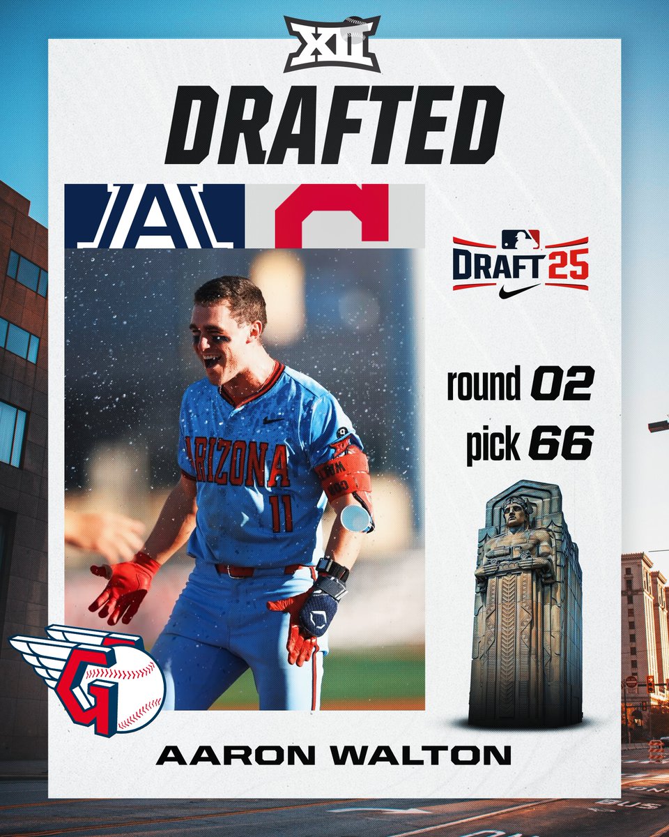 Big 12 Conference (@big12conference) on Twitter photo With the 66th pick in the 2025 <a href="/MLBDraft/">MLB Draft</a>, <a href="/CleGuardians/">Cleveland Guardians</a> selects Aaron Walton from <a href="/ArizonaBaseball/">Arizona Baseball</a> With the 66th pick in the 2025 <a href="/MLBDraft/">MLB Draft</a>, <a href="/CleGuardians/">Cleveland Guardians</a> selects Aaron Walton from <a href="/ArizonaBaseball/">Arizona Baseball</a>