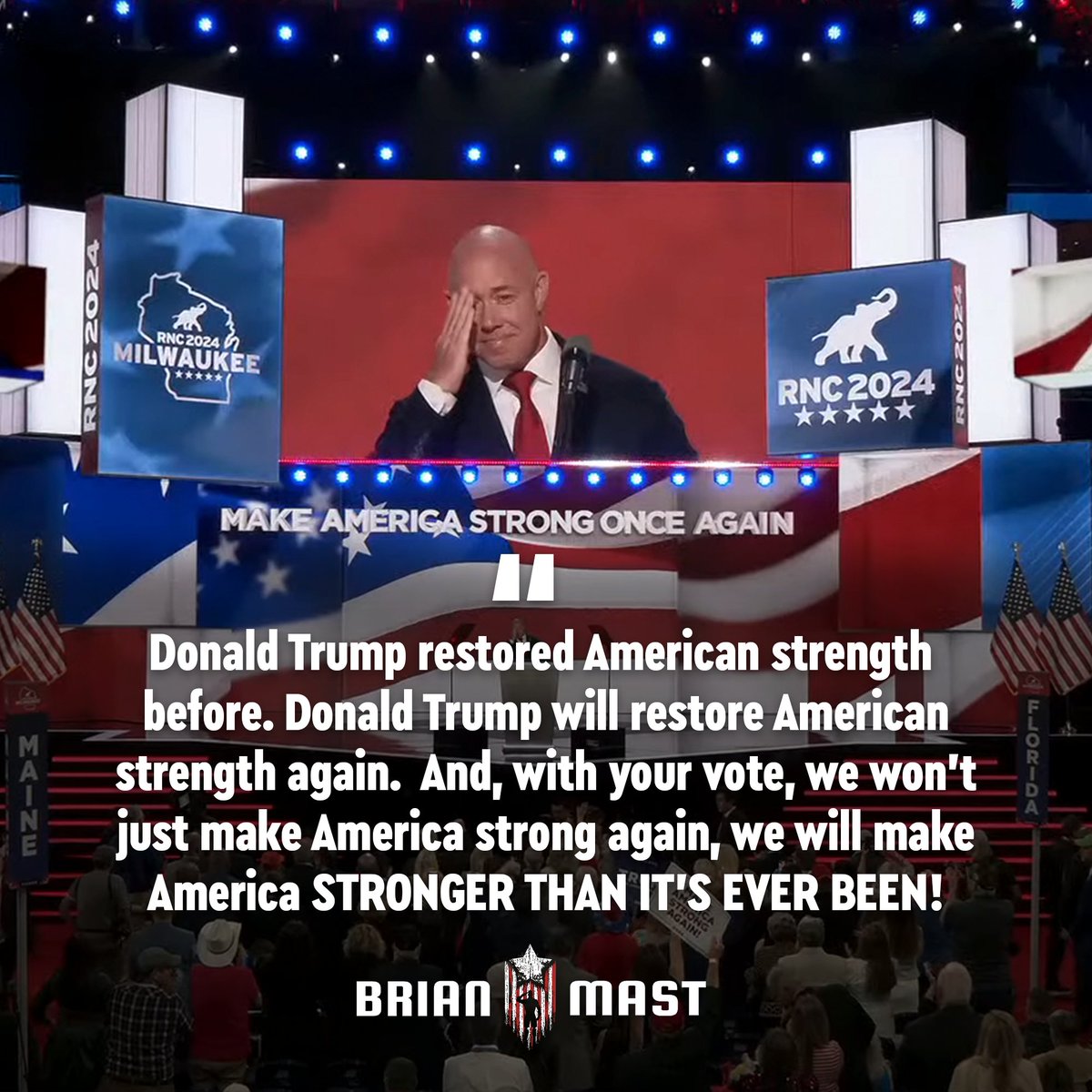 BrianMastFL's tweet image. This was just 1 year ago at the Republican National Convention!
Today, America is indeed stronger than it has ever been before. And, we're just getting started. #AmericaFirst