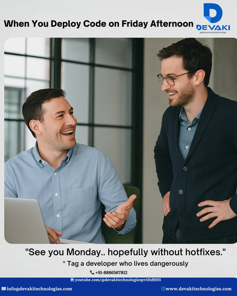 Devakitech's tweet photo. Deploying on Friday? Bold move!
Here’s to a bug-free weekend… and no emergency calls! 🚀😅
#DeveloperLife #FridayDeploy #CodeLife #HotfixWeekend #DevHumor #ProgrammingMemes #CodeAndPray #WeekendDeploy #Debugging #ITLife #TechHumor #DeveloperProblems #SoftwareEngineering https://t.co/LQSBDkJa6O