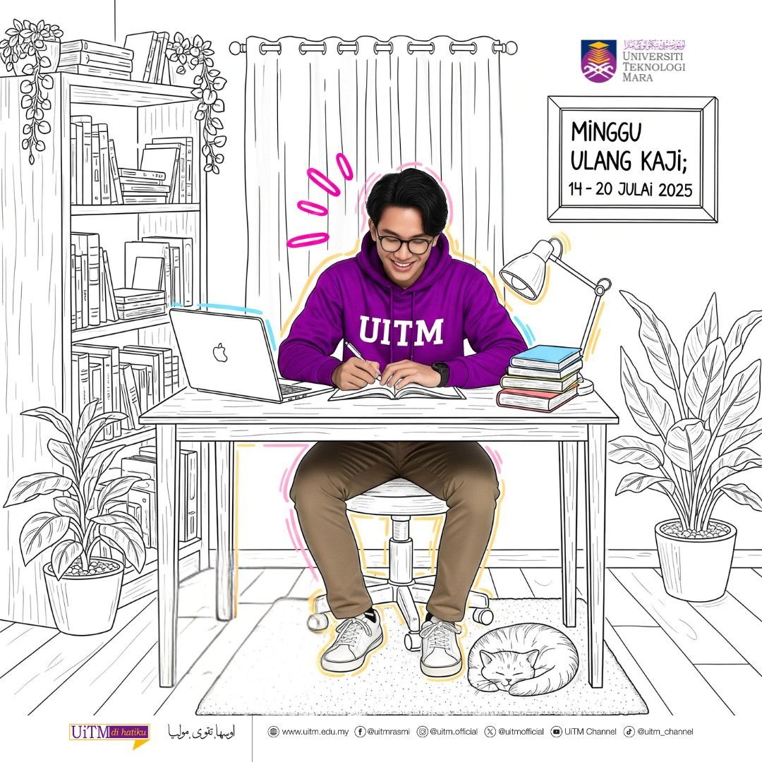 uitmofficial's tweet photo. Minggu Ulang kaji sudah bermula, dari 14 hingga 20 Julai 2025. Manfaatkan masa sebaiknya sebagai persiapan menghadapi peperiksaan akhir yang bakal tiba.

Globally Renowned, Locally Rooted
اوسها تقوى موليا
#UiTM #UiTMDiHatiku #studyweek #UsahaTakwaMulia https://t.co/32kwV8Mlx2