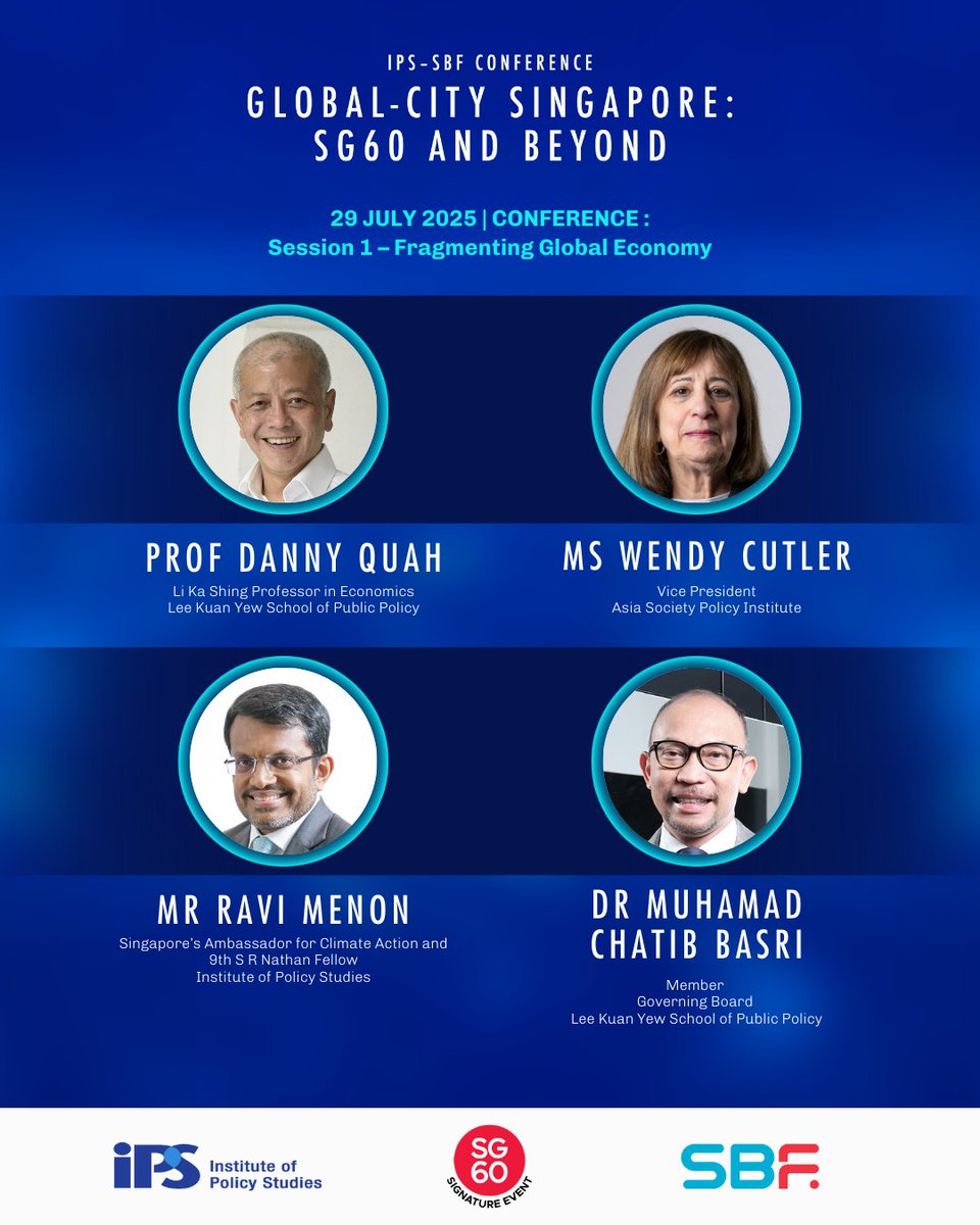 We are only 2 weeks away from the IPS-SBF Conference "Global-City Singapore: SG60 and Beyond"!

Taking place on 29 July 2025, the Conference will feature 3 plenary sessions for global thought-leaders, policymakers, business leaders and academics to analyse the interaction of
