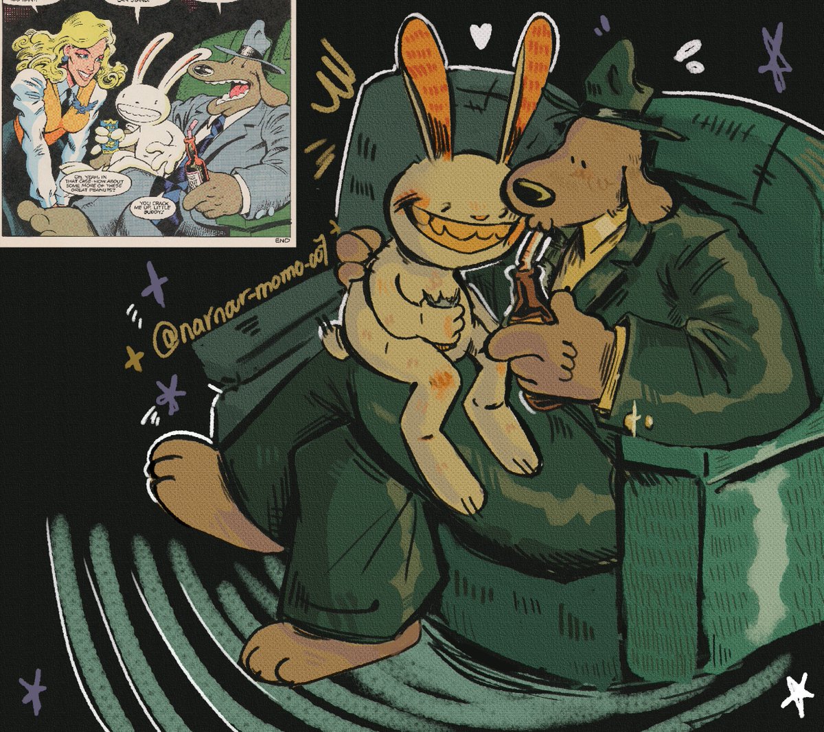 narnourmomo_007's tweet image. I love this panel so much like Max has clearly his own seat and all and yet he just decides to sit on Sam's lap like some fat cat #samandmax