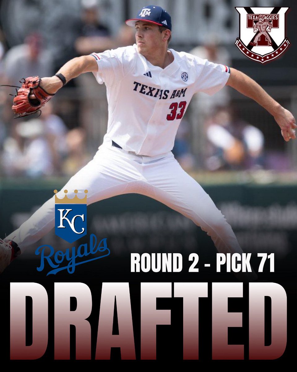 OldRowAggies's tweet image. Justin Lamkin has been picked 71st by the Kansas City Royals! Gig ‘em 👍