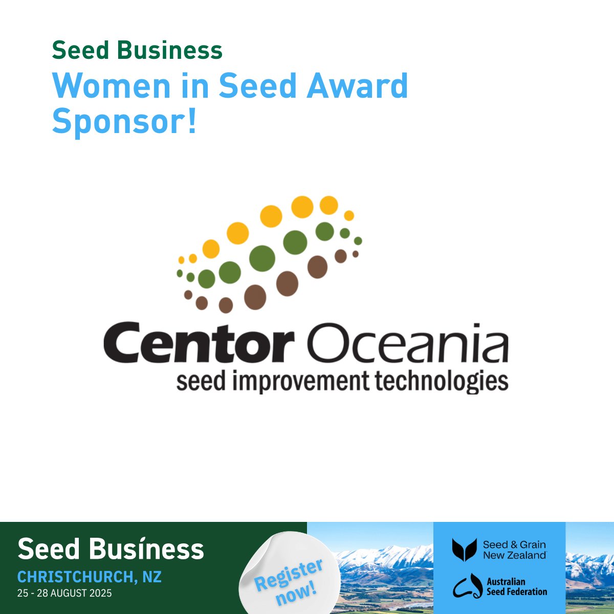 Thrilled to have Centor Oceania on board as the Women in Seed Award Sponsor for Seed Business 2025! 🙌

Register now: eventbookings.com/b/event/seed-b…
