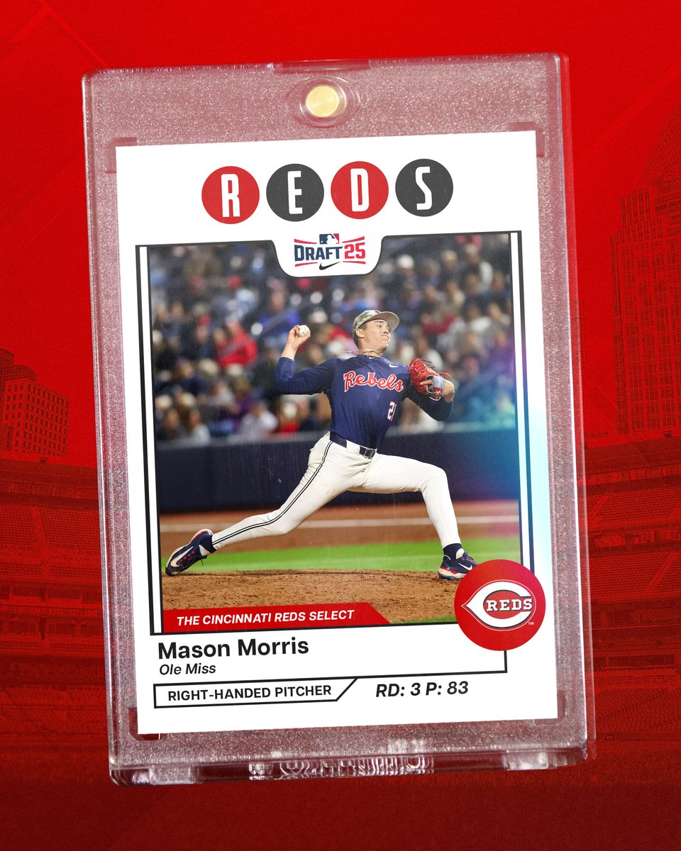 With the 83rd pick in the 2025 #MLBDraft, the Cincinnati Reds select RHP Mason Morris. 

Welcome to Reds Country, Mason‼️