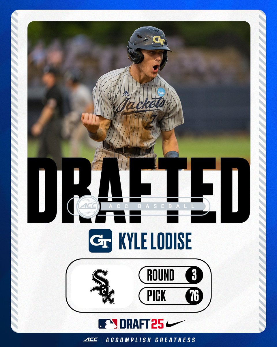 ACCBaseball's tweet image. 𝗗𝗥𝗔𝗙𝗧𝗘𝗗 ☑️
With the 76th pick of the 2025 #MLBDraft, the @whitesox select Kyle Lodise.