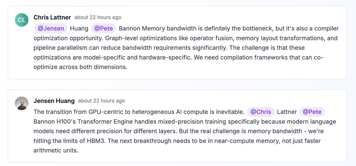 techtreeclimb's tweet image. I think this might be AI-generated. Look at all the articles on the site and the comments. Are Chris Lattner and Jensen Huang really the ones writing these things?

Not financial advice of course; also have no particular stance on CUDA v ROCm