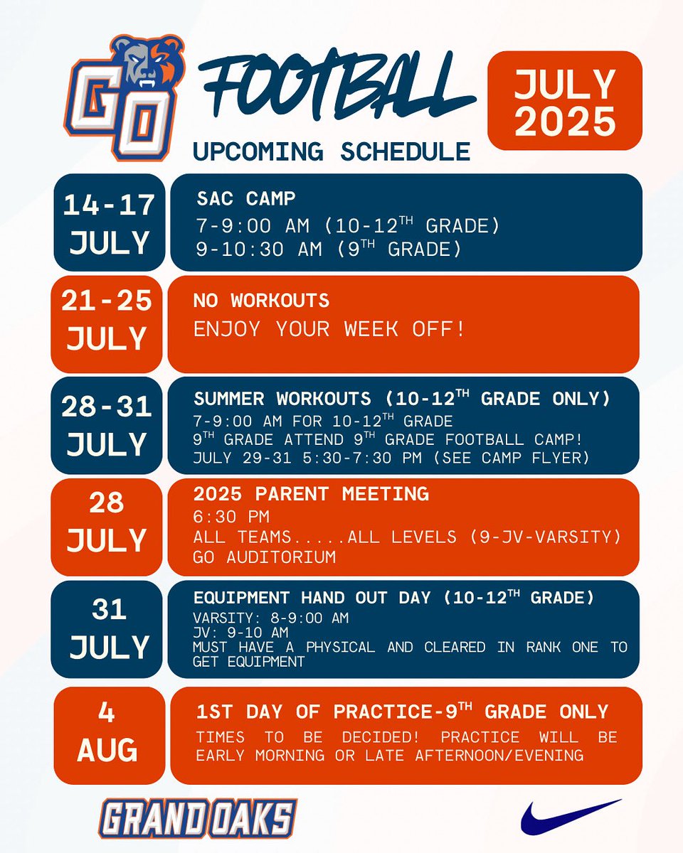 JULY 2025 UPCOMING EVENTS

✅See and know the schedule 
✅Get a physical
✅Complete Rank One online forms

#NOEXCUSES #GROWL