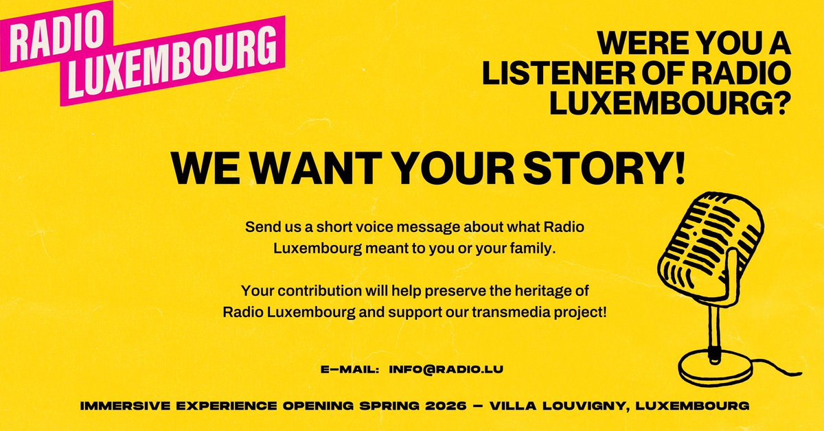 Were you a listener of Radio #Luxembourg 🇱🇺 ❓
⏩️ Send your short voice message to info@radio.lu 
❗️ Immersive Experience Opening Spring 2026 @ Villa Louvigny <a href="/CityLuxembourg/">Ville de Luxembourg</a>