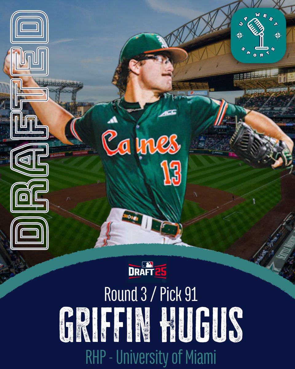 🚨With the 91st Pick in the 2025 MLB Draft🚨

The Seattle Mariners select:

Griffin Hugus - RHP - University of Miami

Solid arm to give great depth to the organization and will be excited to see how his career develops!