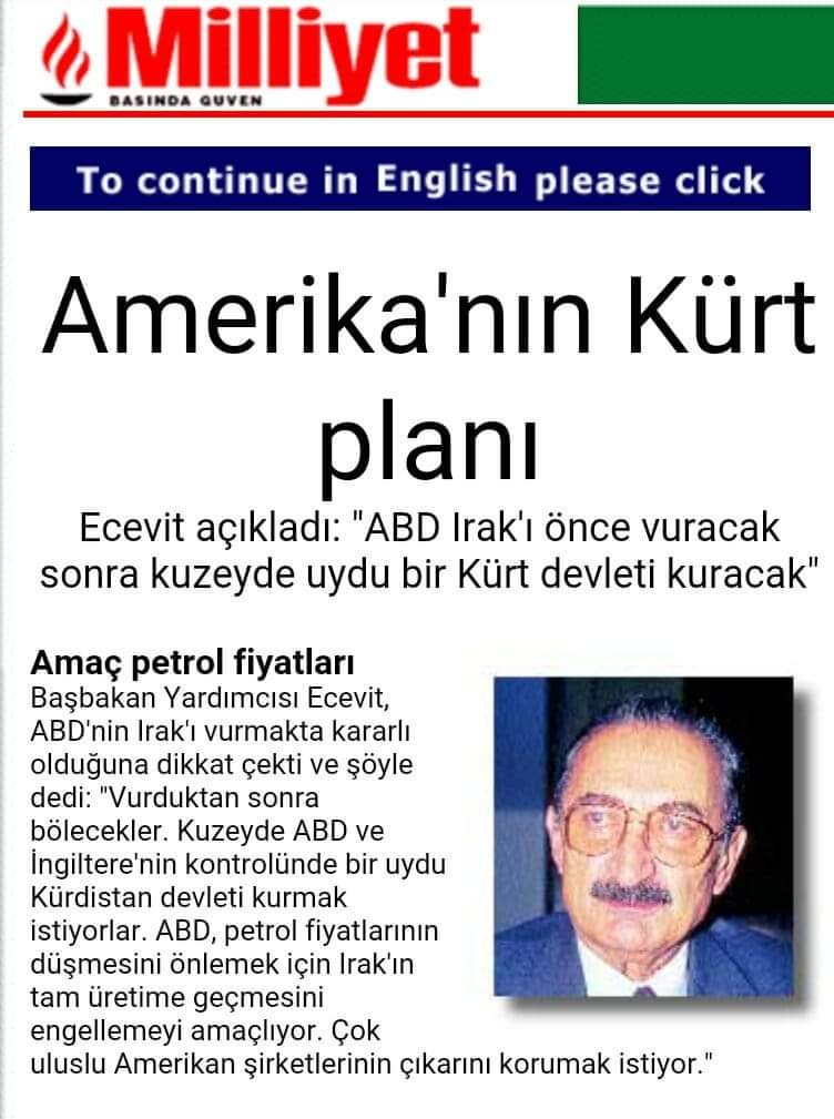 RusenPress's tweet photo. Türkiye'de eski başbakanlardan Ecevit ve Demirel, Kürtler ve terör konusunda ne demişlerdi? 

Süleyman Demirel: "Kürtler bu ülkede vali oluyor kişiye soruyorlar mı nereden geliyorsun kimin oğlusun nerelisin. Kaymakam oluyor soruyorlar mı, general oluyor soruyorlar mı, hakim oluyor soruyorlar mı, milletvekili oluyor soruyorlar mı, hayır. Çağın devletini anlayalım Türkiye’nin başına yeni gayeler açmanın manası yok."

7 Mart 1991: Bülent Ecevit Londra'da yaptığı bir konuşmada "Türkiye'de Kürt sorunu var mı?" sorusuna ülkede Kürtlerin yaşadığı ama bölücülük sorunun dışarıdan kaynaklandığı şeklinde bir cevap verdi.