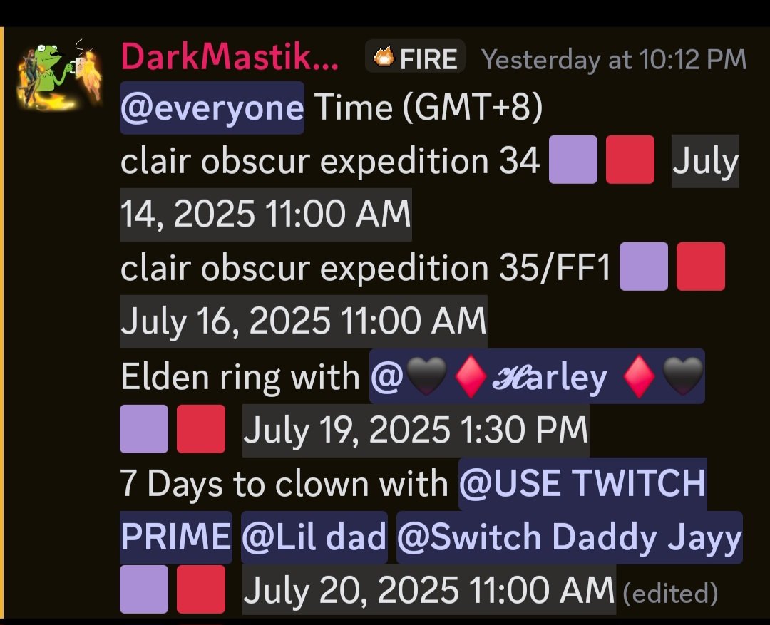 Schedule for the week