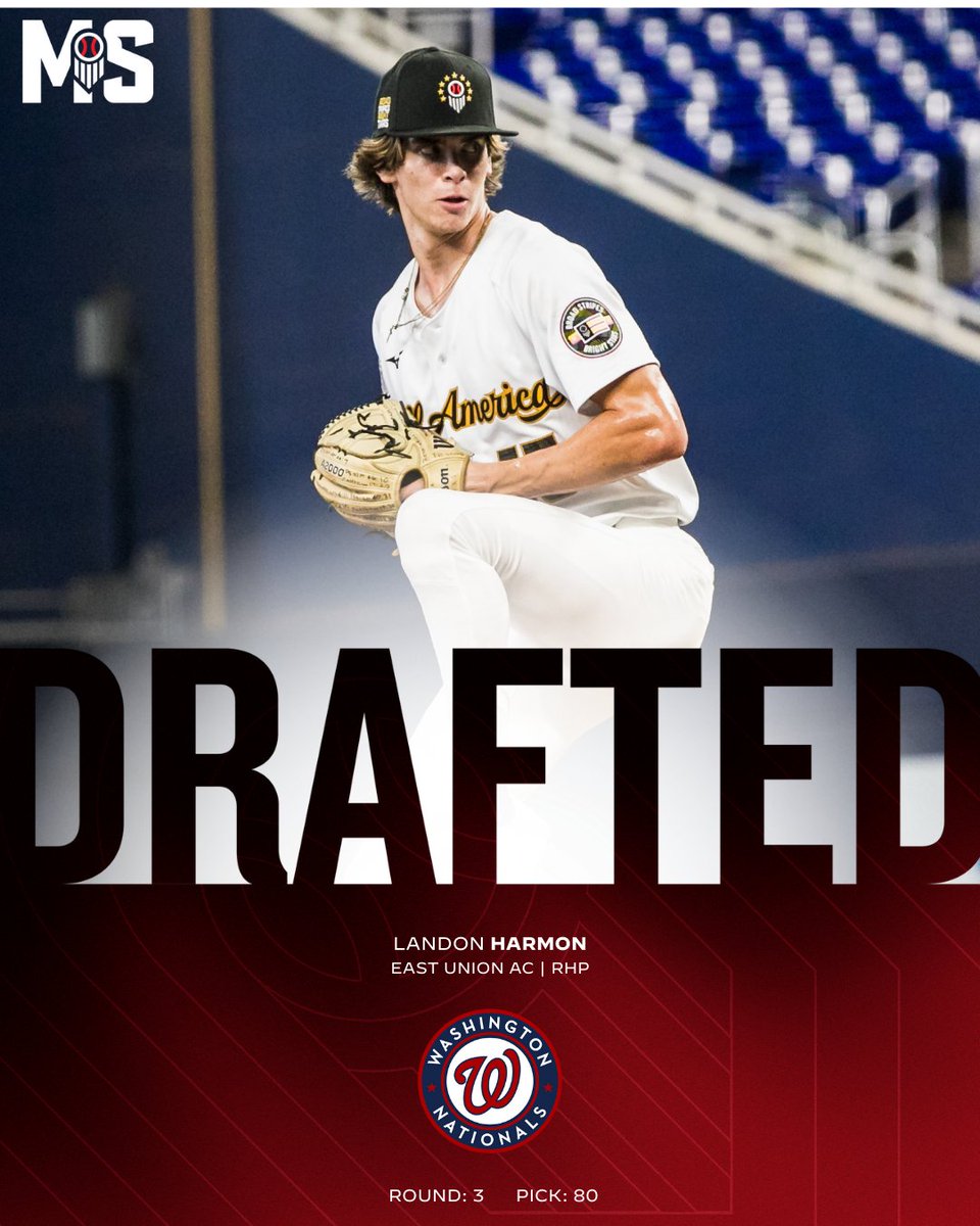 Prep Baseball Mississippi (@prepbaseballms) on Twitter photo ๐๐จ๐ฎ๐ง๐ ๐, ๐๐ข๐๐ค ๐๐: ๐๐๐ ๐๐๐ง๐๐จ๐ง ๐๐๐ซ๐ฆ๐จ๐ง ๐
+ The <a href="/Nationals/">Washington Nationals</a> select RHP Landon Harmon (@LandonHarmon51; <a href="/EastUnionAC/">East Union Attendance Center</a>) with the 80th pick of the 2025 #MLBDraft.
๐ค: loom.ly/RIja6GQ // <a href="/PB_DraftHQ/">Prep Baseball Draft HQ</a> ๐๐จ๐ฎ๐ง๐ ๐, ๐๐ข๐๐ค ๐๐: ๐๐๐ ๐๐๐ง๐๐จ๐ง ๐๐๐ซ๐ฆ๐จ๐ง ๐
+ The <a href="/Nationals/">Washington Nationals</a> select RHP Landon Harmon (@LandonHarmon51; <a href="/EastUnionAC/">East Union Attendance Center</a>) with the 80th pick of the 2025 #MLBDraft.
๐ค: loom.ly/RIja6GQ // <a href="/PB_DraftHQ/">Prep Baseball Draft HQ</a>