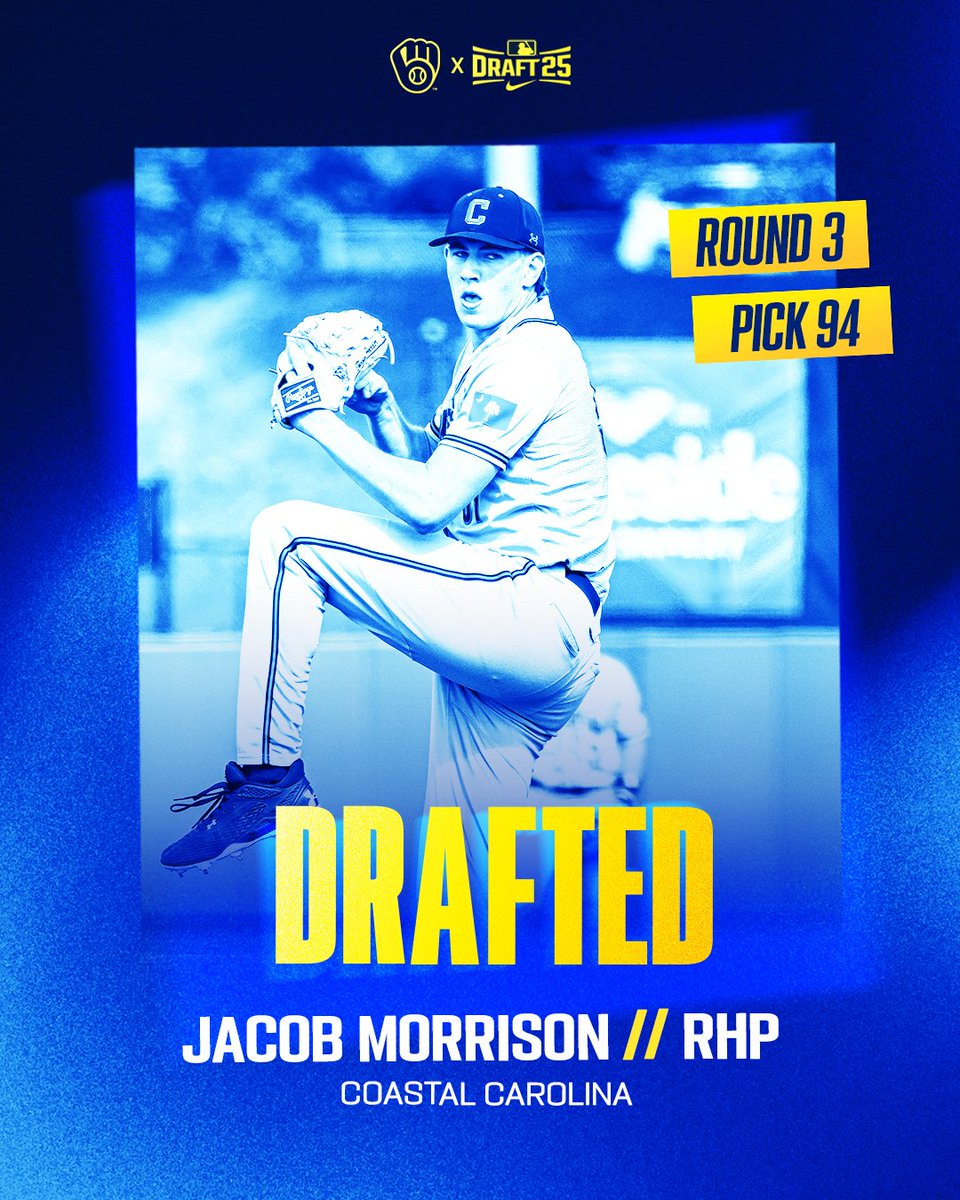 Milwaukee Brewers (@brewers) on Twitter photo Our final pick of the night is a 6'8" beast
Welcome to the Crew, <a href="/Morrison25Jacob/">Jacob.Morrison</a>!
#ThisIsMyCrew x <a href="/CoastalBaseball/">Coastal Carolina Baseball</a> Our final pick of the night is a 6'8" beast
Welcome to the Crew, <a href="/Morrison25Jacob/">Jacob.Morrison</a>!
#ThisIsMyCrew x <a href="/CoastalBaseball/">Coastal Carolina Baseball</a>