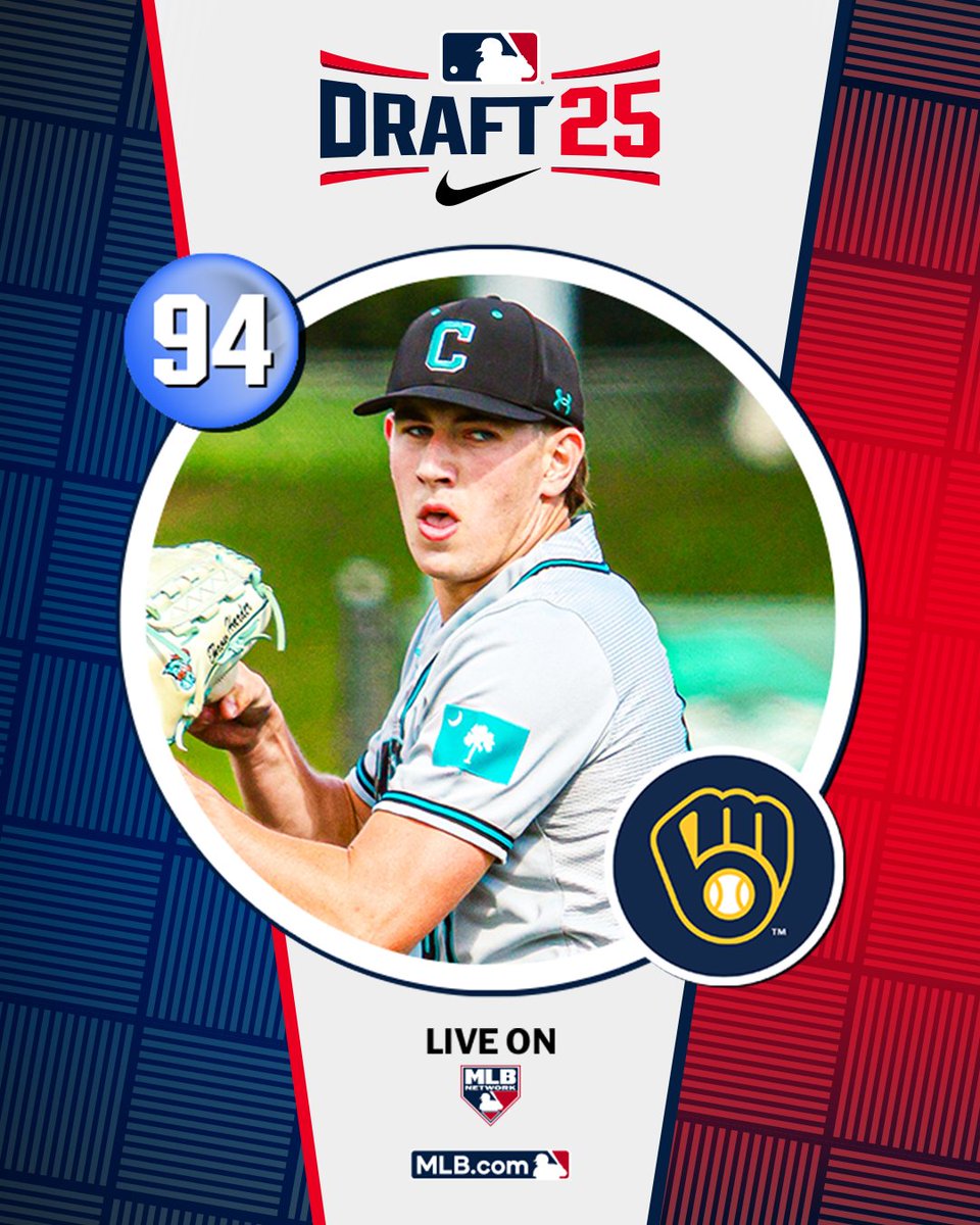 MLB Draft (@mlbdraft) on Twitter photo With their 3rd‑round pick (No. 94 overall), the <a href="/Brewers/">Milwaukee Brewers</a> select <a href="/CoastalBaseball/">Coastal Carolina Baseball</a> right-handed pitcher Jacob Morrison, No. 173 on the Top 250 Draft Prospects list.
Watch LIVE: atmlb.com/40jjQvg With their 3rd‑round pick (No. 94 overall), the <a href="/Brewers/">Milwaukee Brewers</a> select <a href="/CoastalBaseball/">Coastal Carolina Baseball</a> right-handed pitcher Jacob Morrison, No. 173 on the Top 250 Draft Prospects list.
Watch LIVE: atmlb.com/40jjQvg