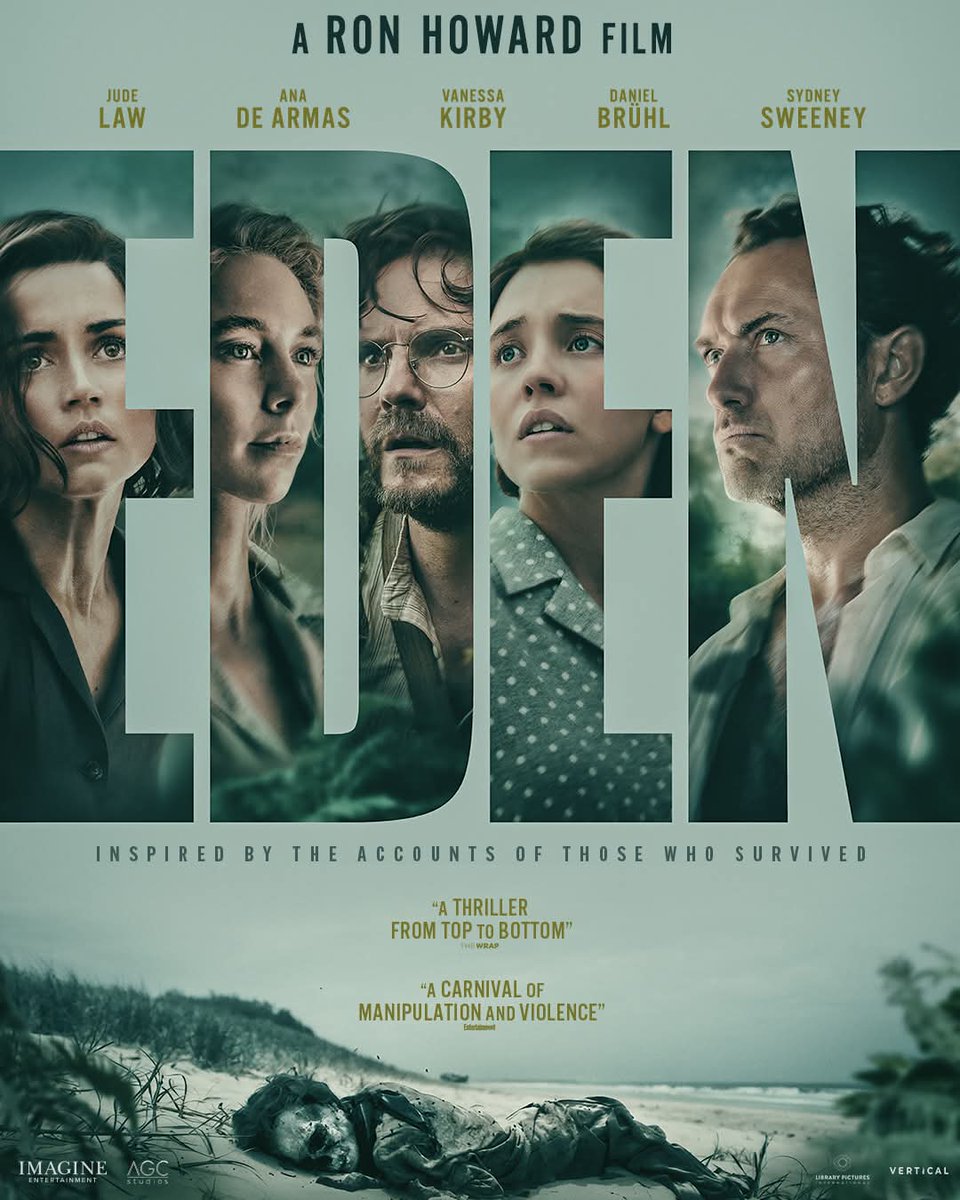 BugaCd's tweet image. Poster oficial del EDEN
 dirigida por Ron Howard
Con un elencazo : Ana de Armas, Sydney Sweeney, Vanessa Kirby, Jude Law, Daniel Brühl

#cine #AnaDeArmas #sydneysweeney #VanessaKirby #JudeLaw #DanielBruhl #EDEN