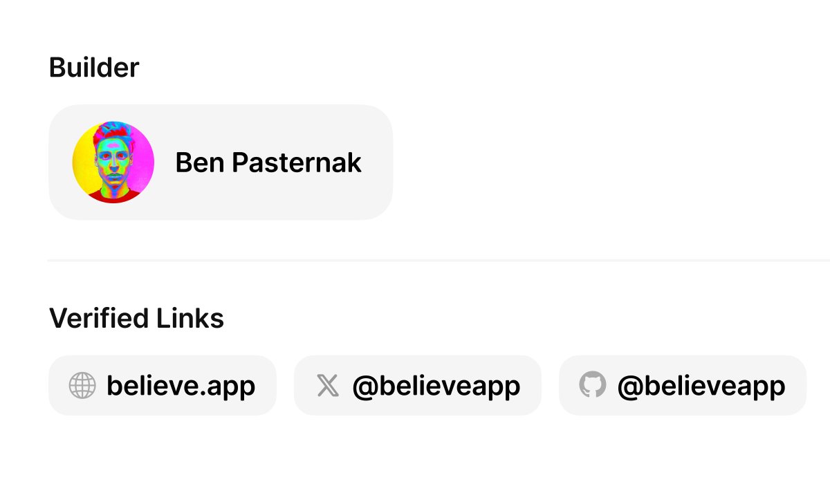 believeapp's tweet image. Introducing Verified Links.
Creators can now connect multiple accounts to their coin — including X, LinkedIn, GitHub, Whop, and Website DNS — with more integrations coming soon.
There is no requirement for creators to link any accounts but the more accounts linked, the more…