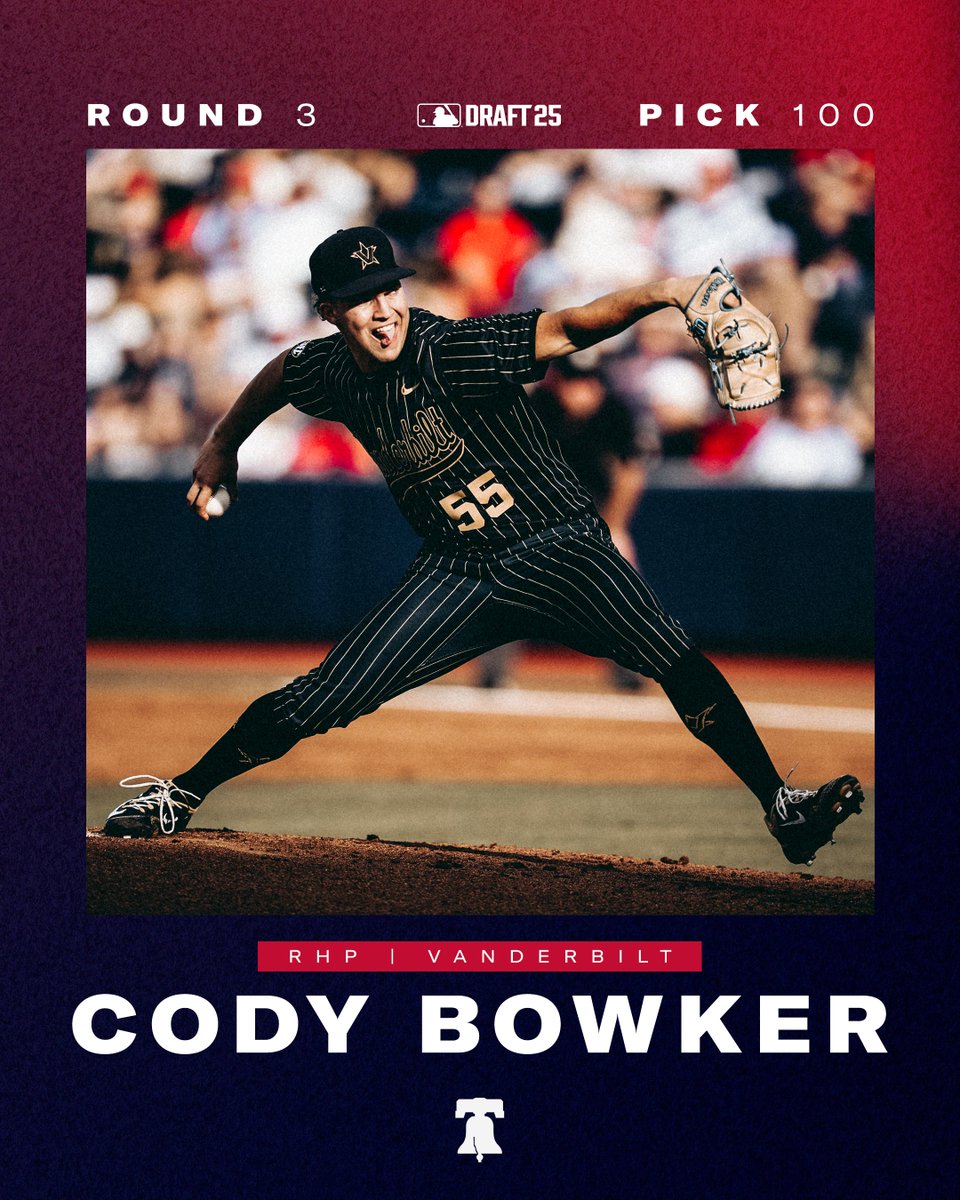 PhilsPlayerDev's tweet image. With the 100th pick of the MLB Draft, the Phillies have selected RHP Cody Bowker
#RingTheBell x #MLBDraft