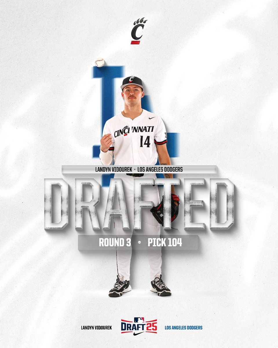 Cincinnati Baseball (@gobearcatsbase) on Twitter photo Vid is a Dodgerโผ๏ธ
With the 104th pick in the #MLBDraft, the <a href="/Dodgers/">Los Angeles Dodgers</a> select <a href="/landynvidourek/">Landyn Vidourek</a>!
#Bearcats | #TenGames Vid is a Dodgerโผ๏ธ
With the 104th pick in the #MLBDraft, the <a href="/Dodgers/">Los Angeles Dodgers</a> select <a href="/landynvidourek/">Landyn Vidourek</a>!
#Bearcats | #TenGames