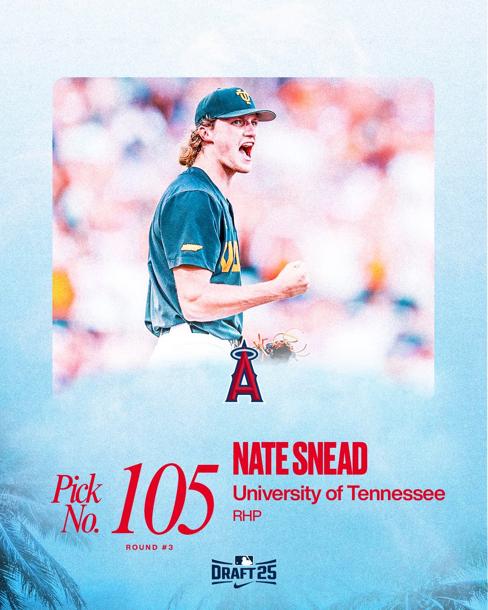 With the 105th overall pick in the 2025 #MLBDraft, we have selected RHP Nate Snead from University of Tennessee.    

Welcome to the Angels, Nate!