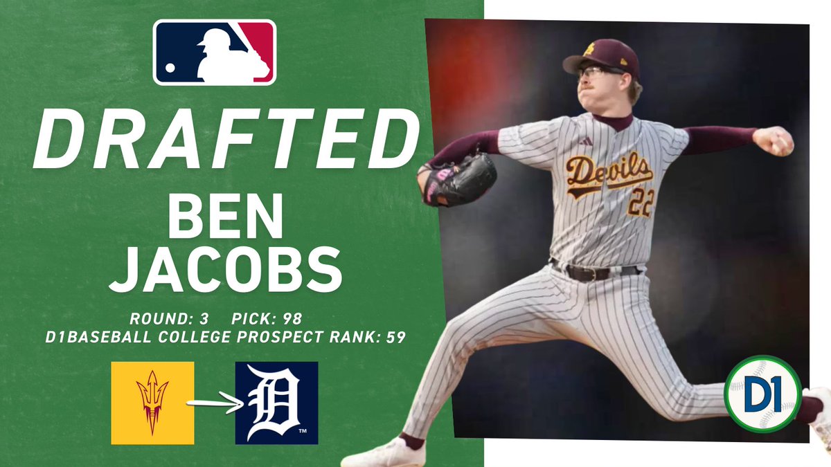 D1Baseball (@d1baseball) on Twitter photo 2025 MLB DRAFT – Round 3 | Pick 9⃣8⃣
Ben Jacobs, <a href="/ASU_Baseball/">Sun Devil Baseball</a> ➡️ <a href="/tigers/">Detroit Tigers</a>
#MLBDraft x #D1Baseball 2025 MLB DRAFT – Round 3 | Pick 9⃣8⃣
Ben Jacobs, <a href="/ASU_Baseball/">Sun Devil Baseball</a> ➡️ <a href="/tigers/">Detroit Tigers</a>
#MLBDraft x #D1Baseball