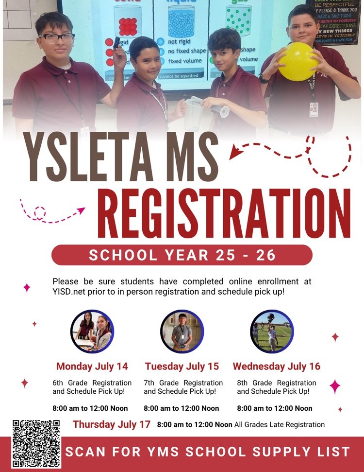 Ysleta Middle School (@ysletams) on Twitter photo Great News Braves <a href="/YsletaMS/">Ysleta Middle School</a> will be offering a YMS Uniform T-shirt for preorder during Registration this week! Check the flyer for registration dates and times this week! <a href="/YsletaISD/">Ysleta ISD</a> <a href="/JosePerYMS/">Jose Perez</a> <a href="/LNieto_YMS/">Luis Nieto</a> Great News Braves <a href="/YsletaMS/">Ysleta Middle School</a> will be offering a YMS Uniform T-shirt for preorder during Registration this week! Check the flyer for registration dates and times this week! <a href="/YsletaISD/">Ysleta ISD</a> <a href="/JosePerYMS/">Jose Perez</a> <a href="/LNieto_YMS/">Luis Nieto</a>