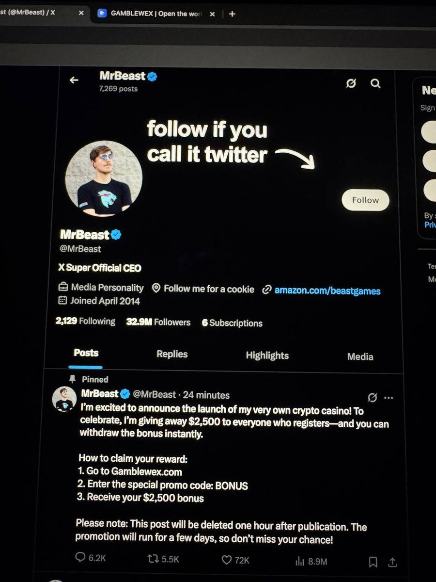 MrBeast posted a few minutes ago that he's giving away $2,500 completely for free. I don’t know if he’s already deleted it or not, but it’s true - I personally withdrew it to my wallet
gamblewex.com/auth/register?…