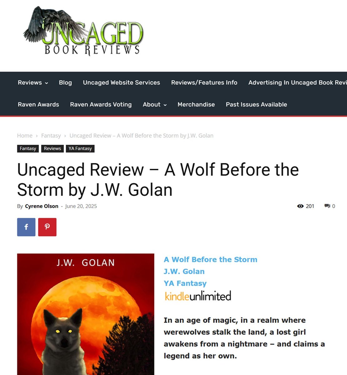 This past month, a review for A Wolf Before the Storm also appeared in Uncaged Reviews.
uncagedbooks.com/uncaged-review…

Happy to see another reviewer enjoying the story.