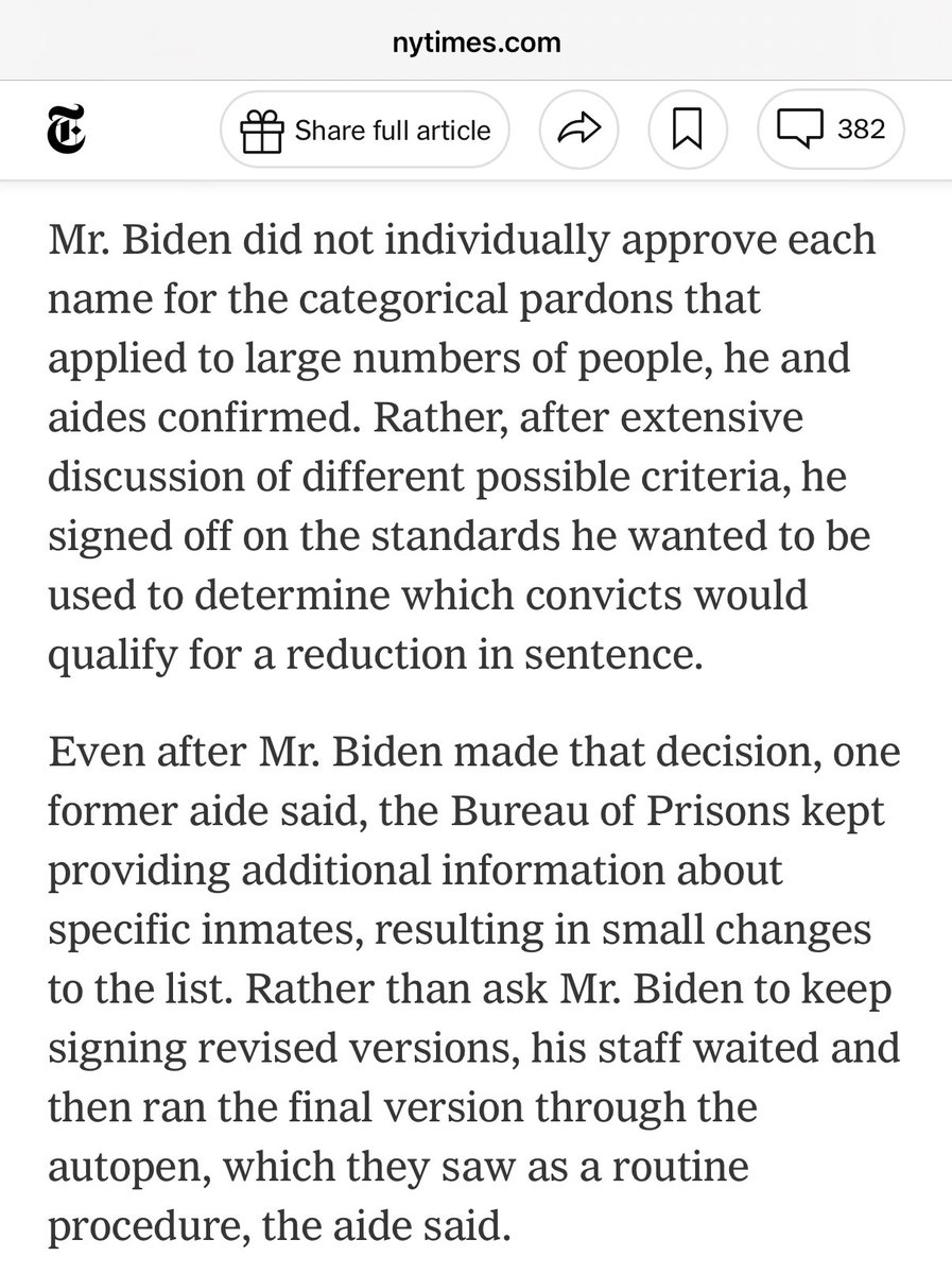 New York Times: “Biden didn’t individually approve each name for the categorical pardons list… his staff ran the final version through the autopen”