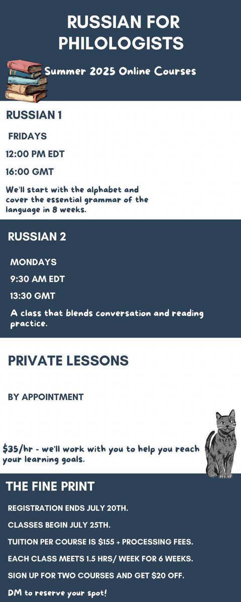 drvalerieisin's tweet image. Our Summer Term schedule is live!
We’re offering courses in Arabic (from Beginner to Advanced), Russian (an introduction to the language and a conversation class), an introduction to Attic Greek, as well as an introduction to Proto Indo-European, and our Spoken PIE class.…