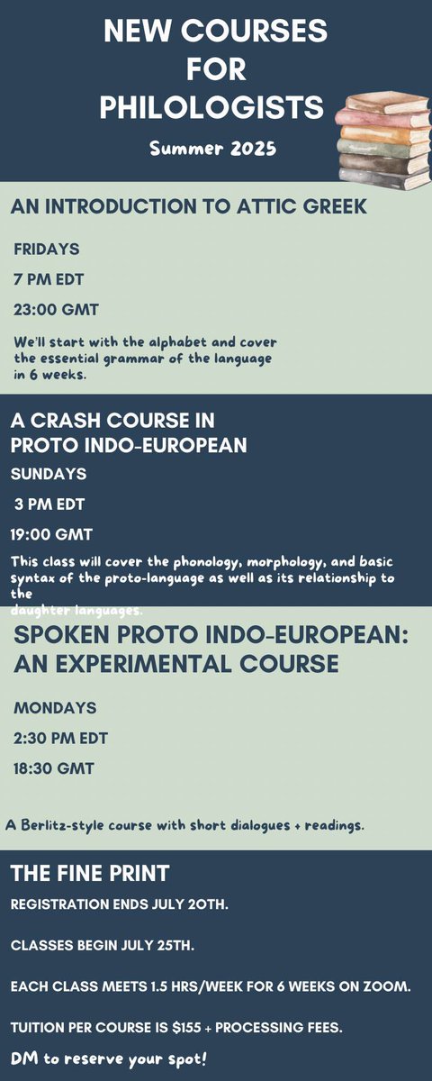 drvalerieisin's tweet image. Our Summer Term schedule is live!
We’re offering courses in Arabic (from Beginner to Advanced), Russian (an introduction to the language and a conversation class), an introduction to Attic Greek, as well as an introduction to Proto Indo-European, and our Spoken PIE class.…