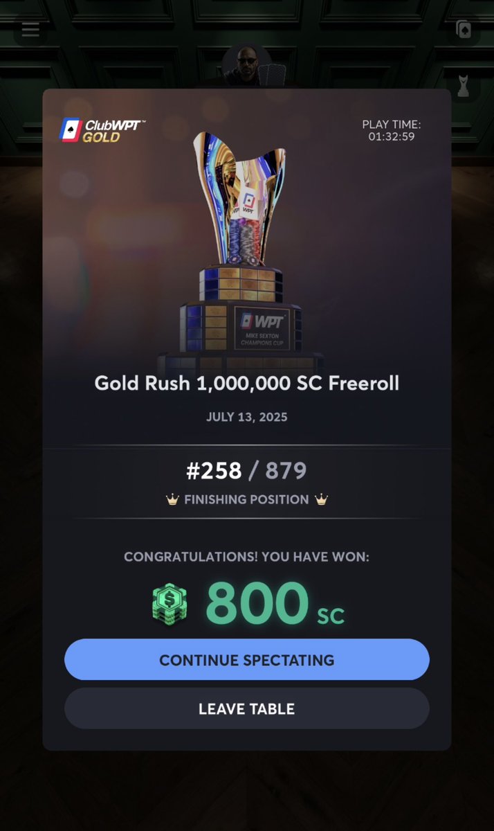 poker_marcog's tweet image. Bricked the thunder Sunday tourney but a solid day on @ClubWPTGold . Got super coolered in the freeroll to bust. Tilt late regged the $2 & finished 2nd for $326. @wpt_global