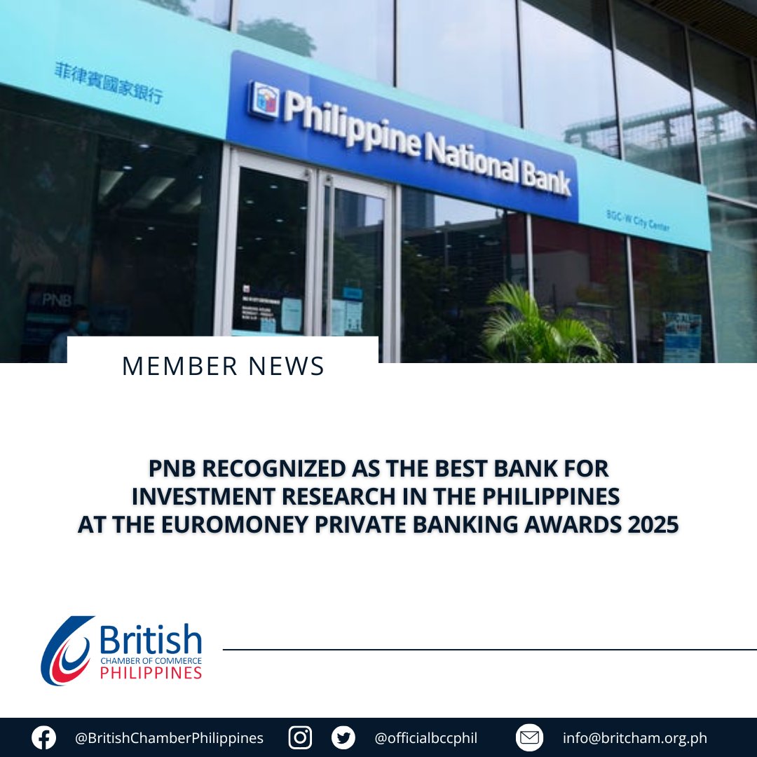 British Chamber of Commerce of the Philippines (@officialbccphil) on Twitter photo Huge congrats to #BCCPMember <a href="/PNBph/">Philippine National Bank</a> for being named Best Bank for Investment Research in the Philippines at the Euromoney Private Banking Awards 2025—5 years in a row! 🏆📊
A true testament to PNB’s insight-driven, investor-focused leadership!
#BCCP2025 #BCCPinAction Huge congrats to #BCCPMember <a href="/PNBph/">Philippine National Bank</a> for being named Best Bank for Investment Research in the Philippines at the Euromoney Private Banking Awards 2025—5 years in a row! 🏆📊
A true testament to PNB’s insight-driven, investor-focused leadership!
#BCCP2025 #BCCPinAction