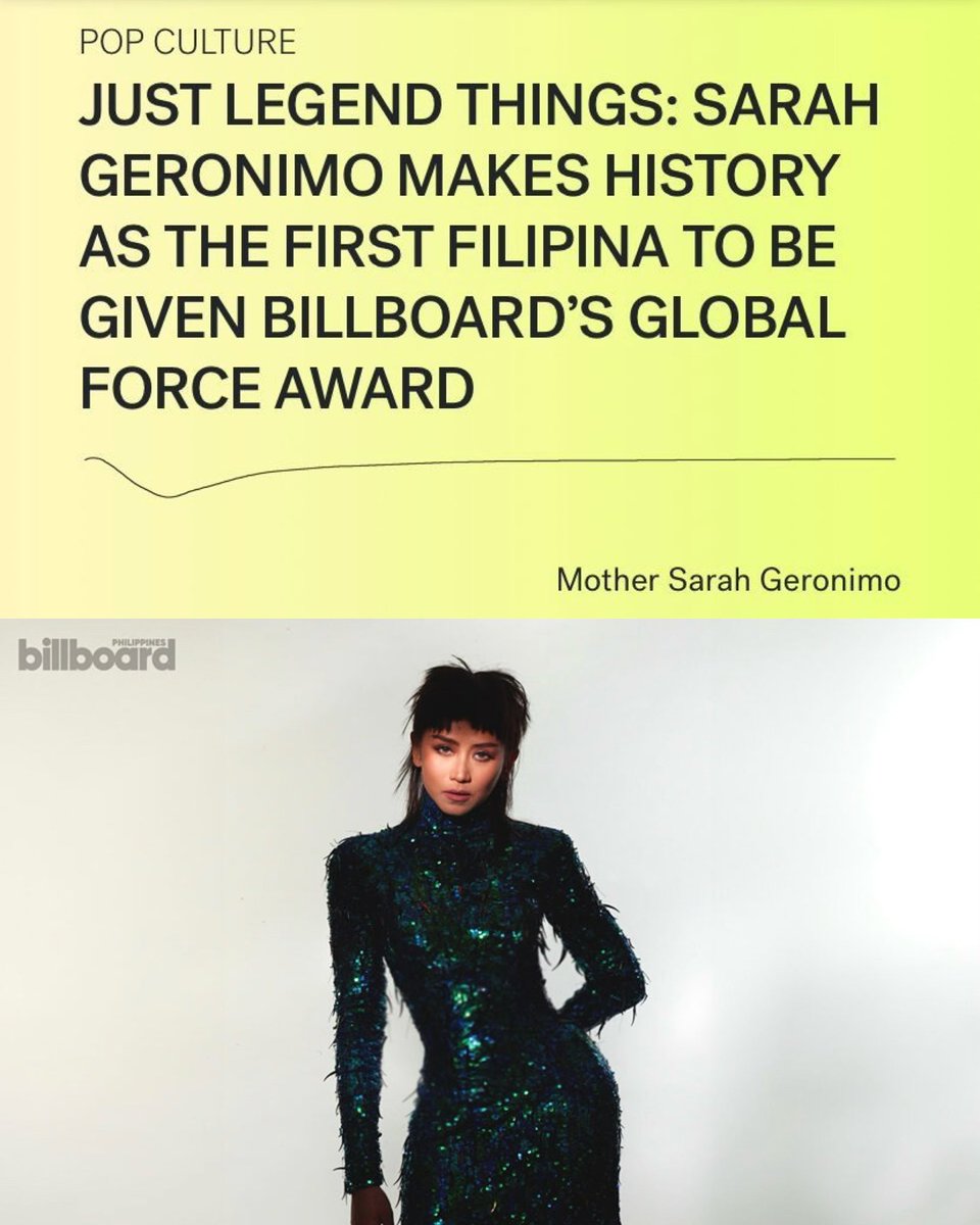 𝙈𝙖𝙩𝙩𝙝𝙚𝙬 (@merlionmatthew) on Twitter photo These are <a href="/JustSarahG/">Sarah Geronimo</a>'s titles on some of the biggest media platforms:
<a href="/Koreaboo/">Koreaboo</a>: The Legend
<a href="/WORLDMUSICAWARD/">World Music Awards</a>: Philippine Superstar
<a href="/billboard/">billboard</a>: Filipino Pop Superstar
<a href="/mtvasia/">MTV Asia</a>: Queen
<a href="/AppleMusic/">Apple Music</a>: True Pop Royalty
<a href="/SpotifyPH/">Spotify Philippines</a>: Biggest Act of her Generation These are <a href="/JustSarahG/">Sarah Geronimo</a>'s titles on some of the biggest media platforms:
<a href="/Koreaboo/">Koreaboo</a>: The Legend
<a href="/WORLDMUSICAWARD/">World Music Awards</a>: Philippine Superstar
<a href="/billboard/">billboard</a>: Filipino Pop Superstar
<a href="/mtvasia/">MTV Asia</a>: Queen
<a href="/AppleMusic/">Apple Music</a>: True Pop Royalty
<a href="/SpotifyPH/">Spotify Philippines</a>: Biggest Act of her Generation