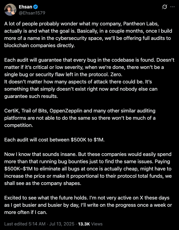 0xKaden's tweet image. if you pay $500k-$1m for an audit guaranteeing to find all bugs then you deserve to get hacked