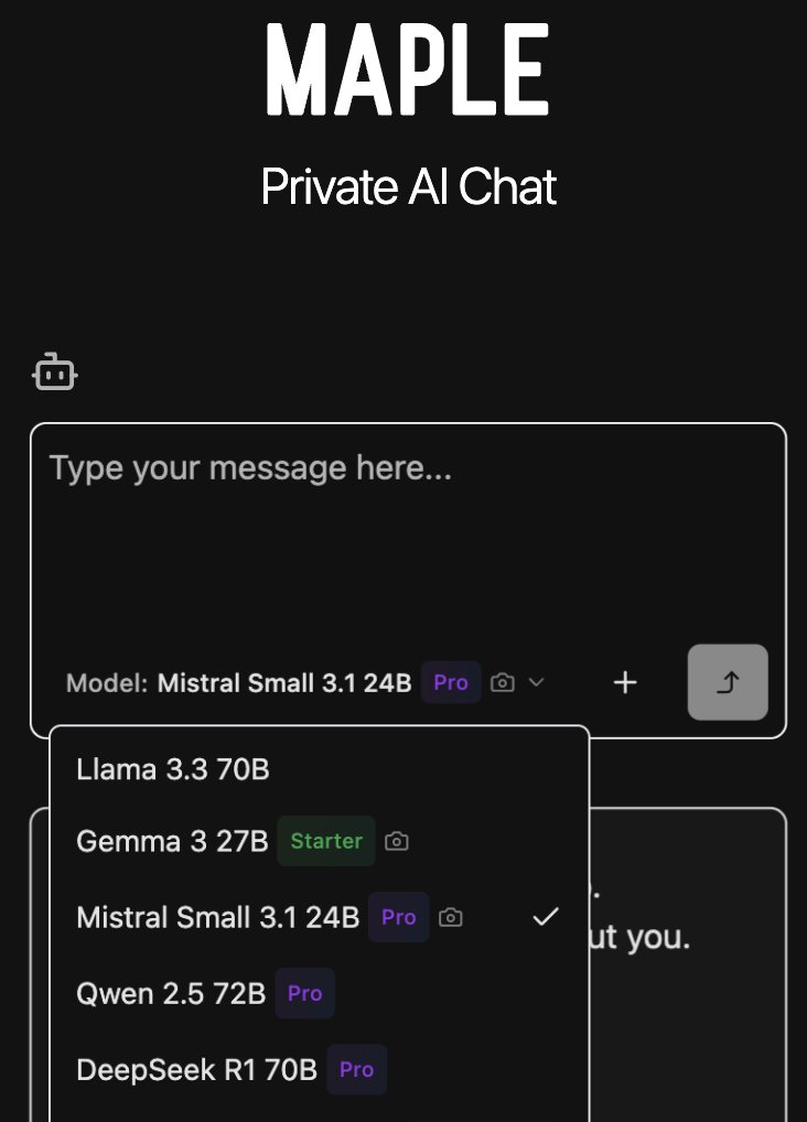 2 more secure models coming to <a href="/TryMapleAI/">Maple AI</a> soon 😎

Mistral is a good image capable model with great multilingual support and Qwen is a good for complex reasoning and code/math. 

Both support double the chat length as the other models too, 128k input tokens.