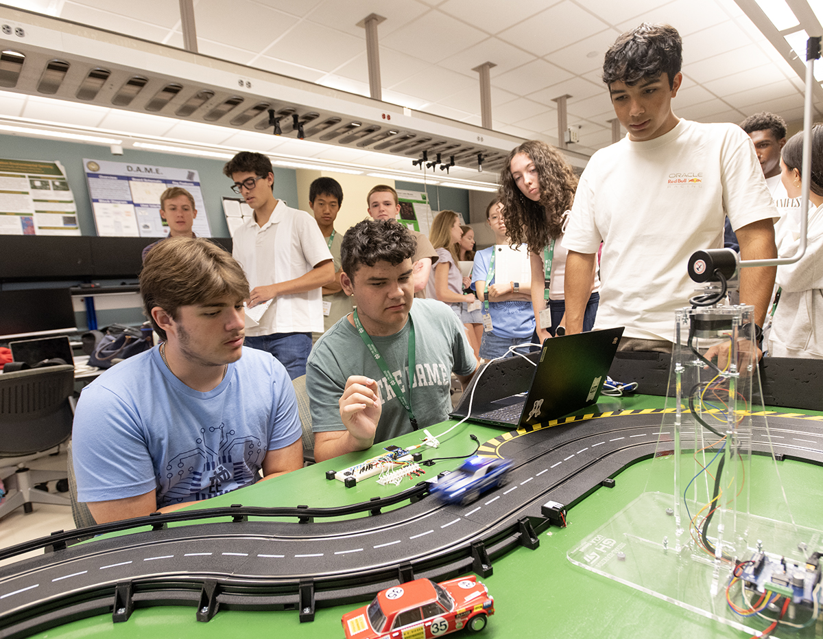 NDengineering's tweet image. 🏎️ Future engineers from @EE_NotreDame + @NDPreCollege hit the track in 2025’s slot car showdown!
🏁 Best Raceway Time: 3.81s - Lightning McQueens (Lucia Reynal &amp;amp; Victoria Sofia)
🔥 Best Dragstrip: 1.03s - Stew (Chris Park &amp;amp; John Lamont)
🏅 Overall Champs: Stew
#NDSummerScholars