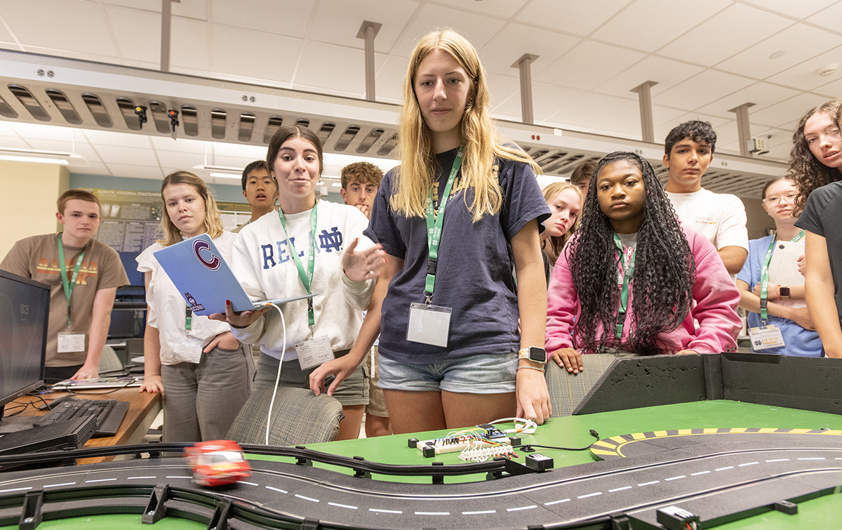 NDengineering's tweet image. 🏎️ Future engineers from @EE_NotreDame + @NDPreCollege hit the track in 2025’s slot car showdown!
🏁 Best Raceway Time: 3.81s - Lightning McQueens (Lucia Reynal &amp;amp; Victoria Sofia)
🔥 Best Dragstrip: 1.03s - Stew (Chris Park &amp;amp; John Lamont)
🏅 Overall Champs: Stew
#NDSummerScholars