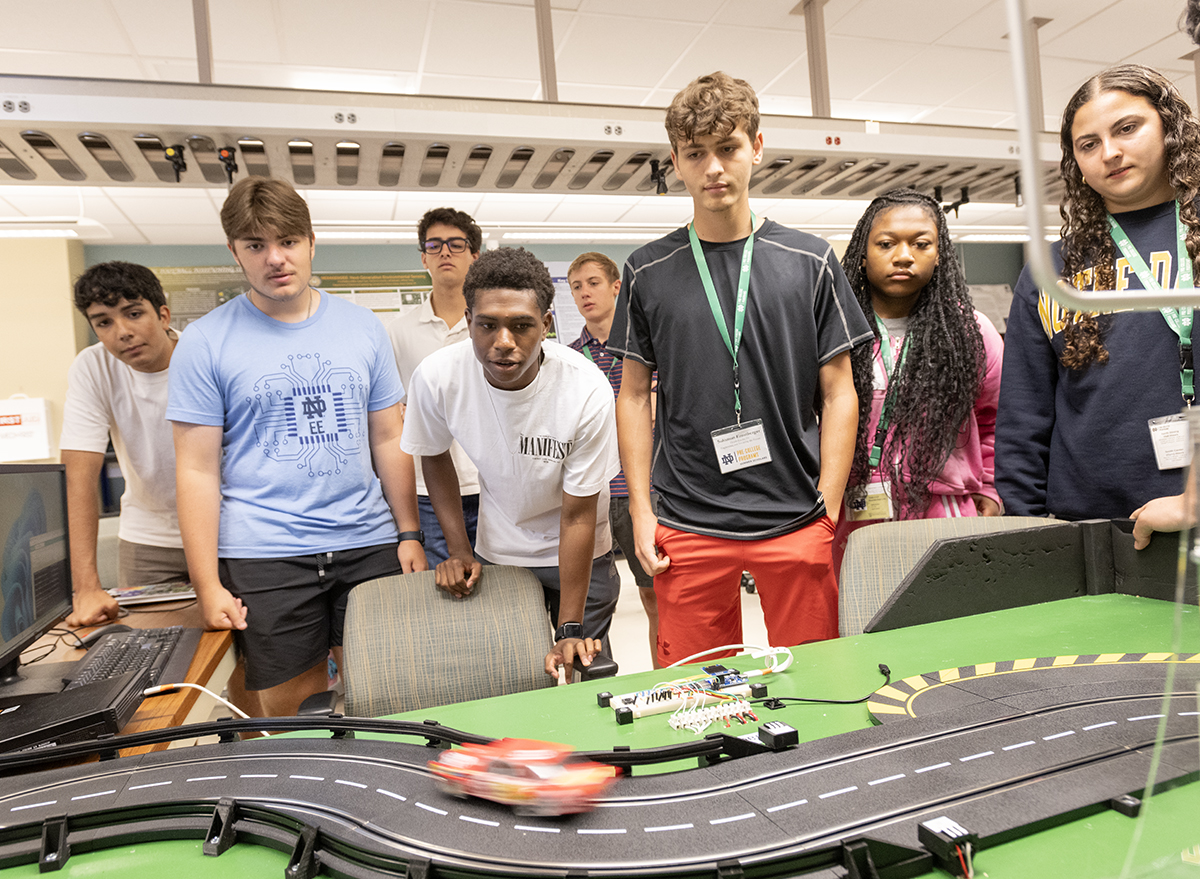 NDengineering's tweet image. 🏎️ Future engineers from @EE_NotreDame + @NDPreCollege hit the track in 2025’s slot car showdown!
🏁 Best Raceway Time: 3.81s - Lightning McQueens (Lucia Reynal &amp;amp; Victoria Sofia)
🔥 Best Dragstrip: 1.03s - Stew (Chris Park &amp;amp; John Lamont)
🏅 Overall Champs: Stew
#NDSummerScholars