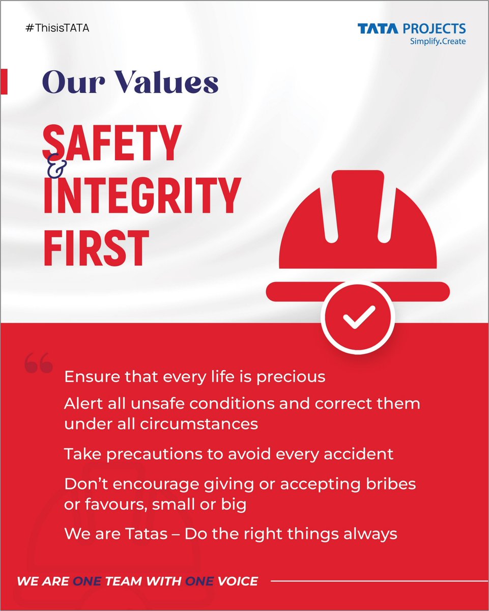 We don’t just talk about safety and integrity, we put them into action. At Tata Projects, every site, every shift and every decision is guided by these principles. Because doing the right thing isn’t optional. It is who we are. 
#Tataprojects #ThisIsTata #BuildingNation