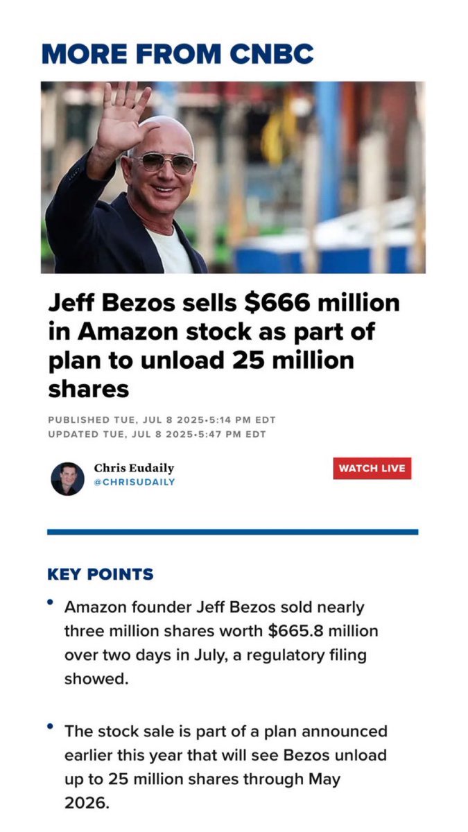 BusinessFamous's tweet image. Jeff Bezos sells exactly $666 million in Amazon stock to maintain his reputation at the most evil of the billionaires 

👹👹👹