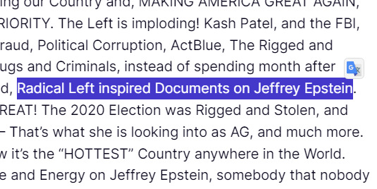 BlackstoneIntel's tweet image. Remember Trump's words.  Repeat them over and over until they sink in.  He says that "nobody" cares about the Jeff Epstein story, that people who talk about it are "selfish" and that those who won't let it go are only his "so-called friends" - not real ones. 

He is now trying to