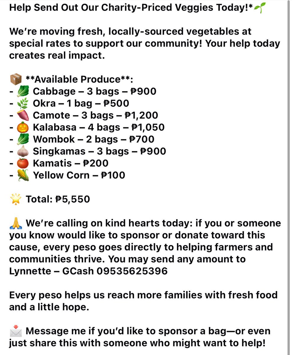 GulayDrivePH's tweet photo. LF: Gulay sponsors for the Little Sisters of the Abandoned Elderly!

Target: 5K

 Sr. Sandra messaged to ask for gulay, si ate @MammiLyn may PhP 5k worth of gulay available and we need your help to bridge this supply - demand gap 🥹

Gcash 09178777177

Thank you in advance 💕 https://t.co/r9OVH82k0O